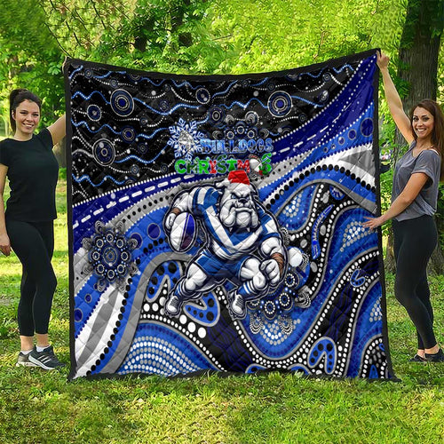 Merry Christmas Bulldogs Quilt Aboriginal Santa Rugby Mascot - Canterbury Bankstown