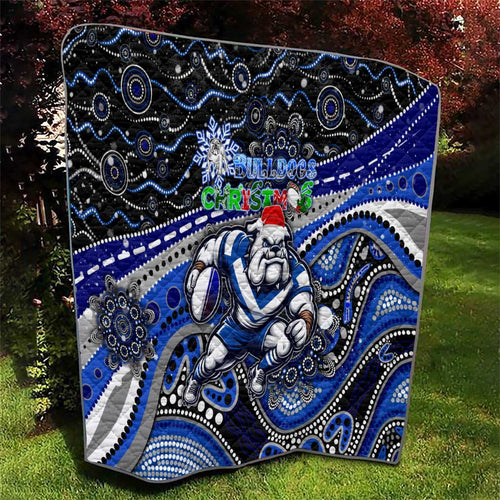 Merry Christmas Bulldogs Quilt Aboriginal Santa Rugby Mascot - Canterbury Bankstown