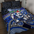 Merry Christmas Bulldogs Quilt Bed Set Aboriginal Santa Rugby Mascot - Canterbury Bankstown