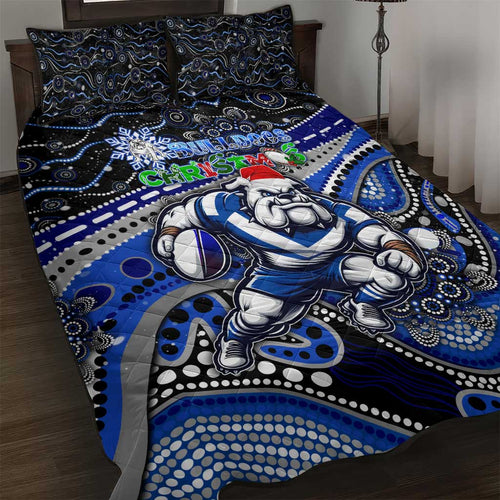 Merry Christmas Bulldogs Quilt Bed Set Aboriginal Santa Rugby Mascot - Canterbury Bankstown