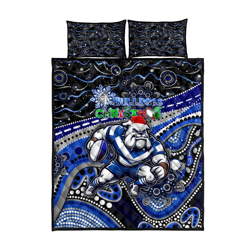 Merry Christmas Bulldogs Quilt Bed Set Aboriginal Santa Rugby Mascot - Canterbury Bankstown