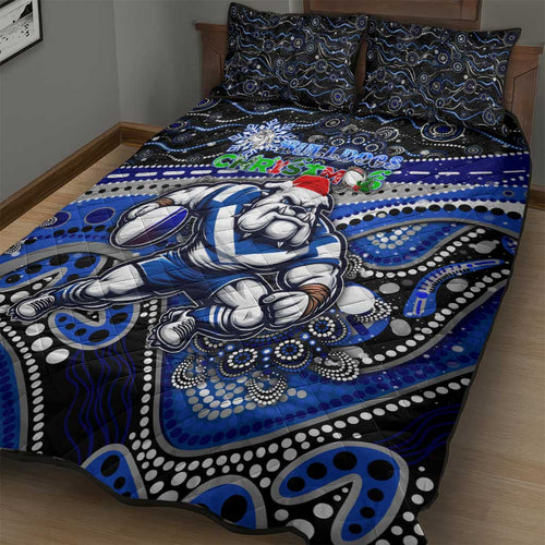 Merry Christmas Bulldogs Quilt Bed Set Aboriginal Santa Rugby Mascot - Canterbury Bankstown
