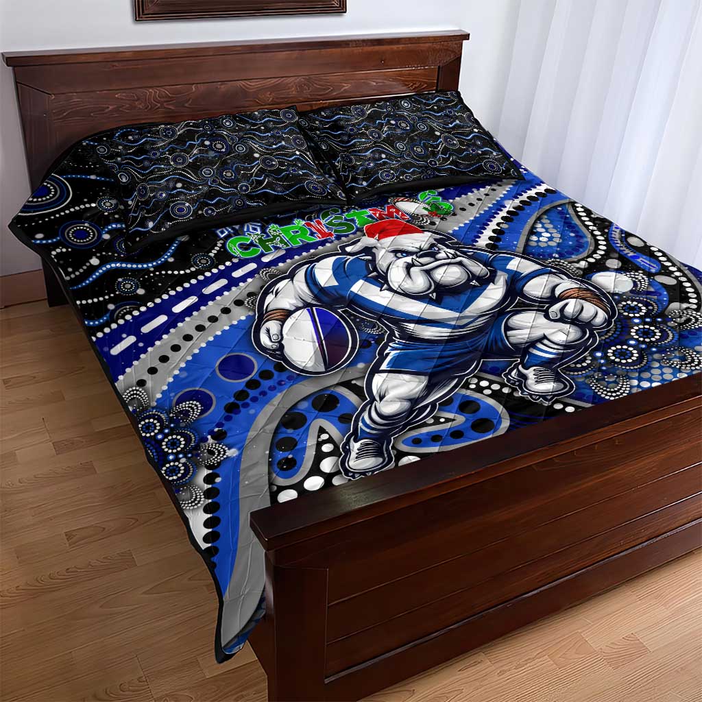 Merry Christmas Bulldogs Quilt Bed Set Aboriginal Santa Rugby Mascot - Canterbury Bankstown