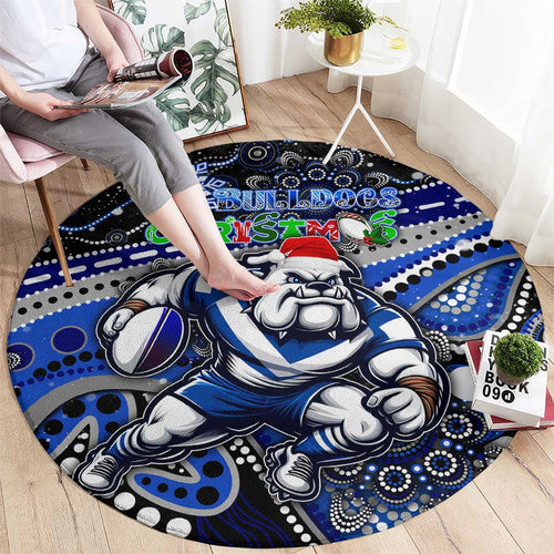 Merry Christmas Bulldogs Round Carpet Aboriginal Santa Rugby Mascot - Canterbury Bankstown