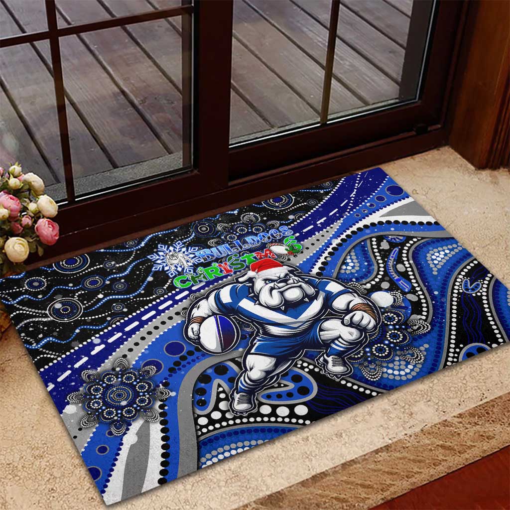 Merry Christmas Bulldogs Rubber Doormat Aboriginal Santa Rugby Mascot - Canterbury Bankstown