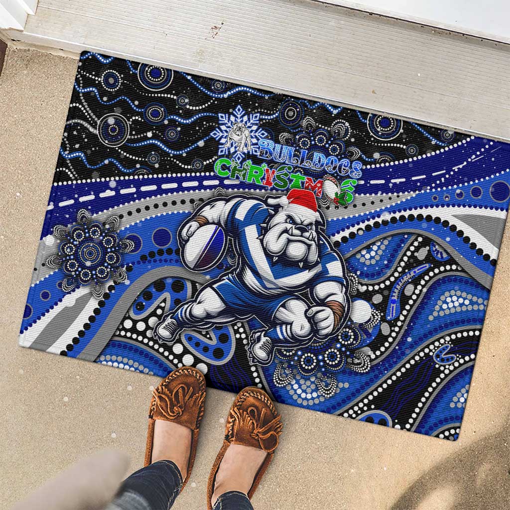 Merry Christmas Bulldogs Rubber Doormat Aboriginal Santa Rugby Mascot - Canterbury Bankstown