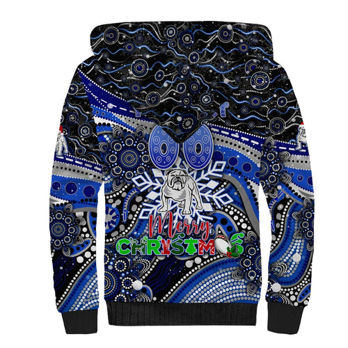 Merry Christmas Bulldogs Sherpa Hoodie Aboriginal Santa Rugby Mascot - Canterbury Bankstown