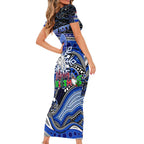 Merry Christmas Bulldogs Short Sleeve Bodycon Dress Aboriginal Santa Rugby Mascot - Canterbury Bankstown