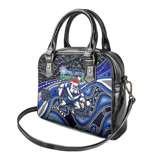 Merry Christmas Bulldogs Shoulder Handbag Aboriginal Santa Rugby Mascot - Canterbury Bankstown