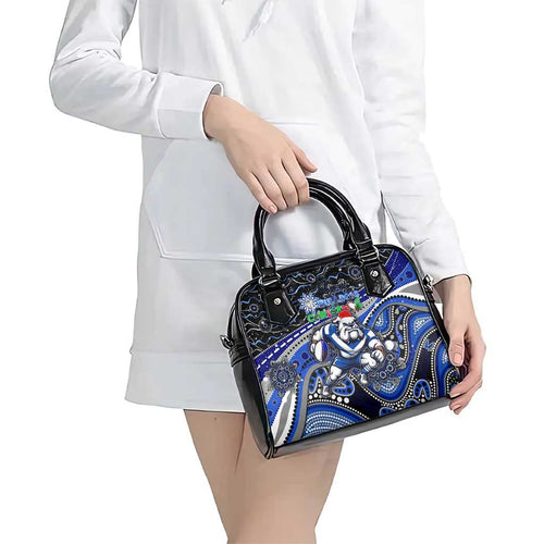 Merry Christmas Bulldogs Shoulder Handbag Aboriginal Santa Rugby Mascot - Canterbury Bankstown
