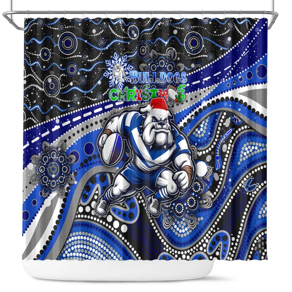 Merry Christmas Bulldogs Shower Curtain Aboriginal Santa Rugby Mascot - Canterbury Bankstown