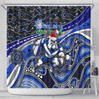 Merry Christmas Bulldogs Shower Curtain Aboriginal Santa Rugby Mascot - Canterbury Bankstown