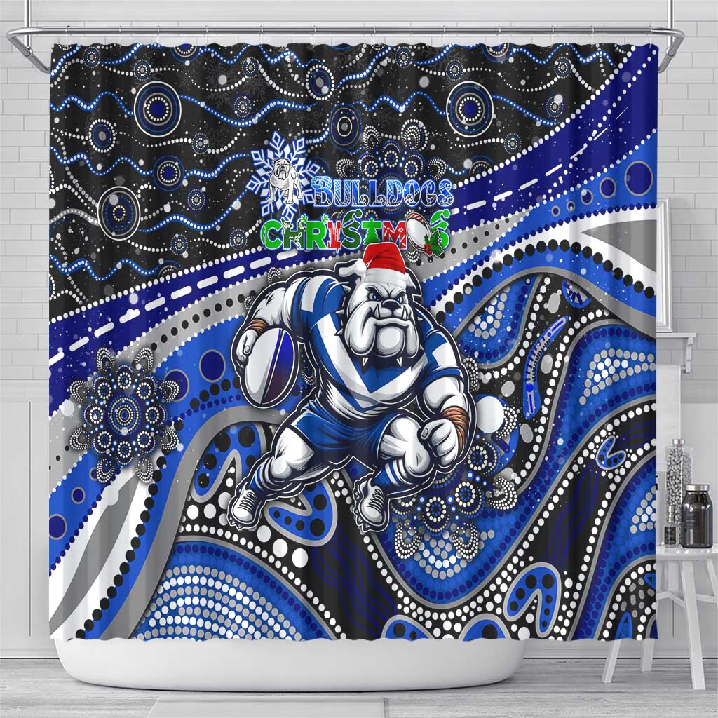 Merry Christmas Bulldogs Shower Curtain Aboriginal Santa Rugby Mascot - Canterbury Bankstown