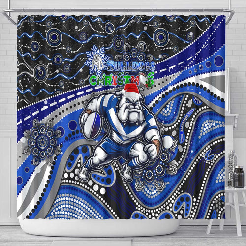 Merry Christmas Bulldogs Shower Curtain Aboriginal Santa Rugby Mascot - Canterbury Bankstown