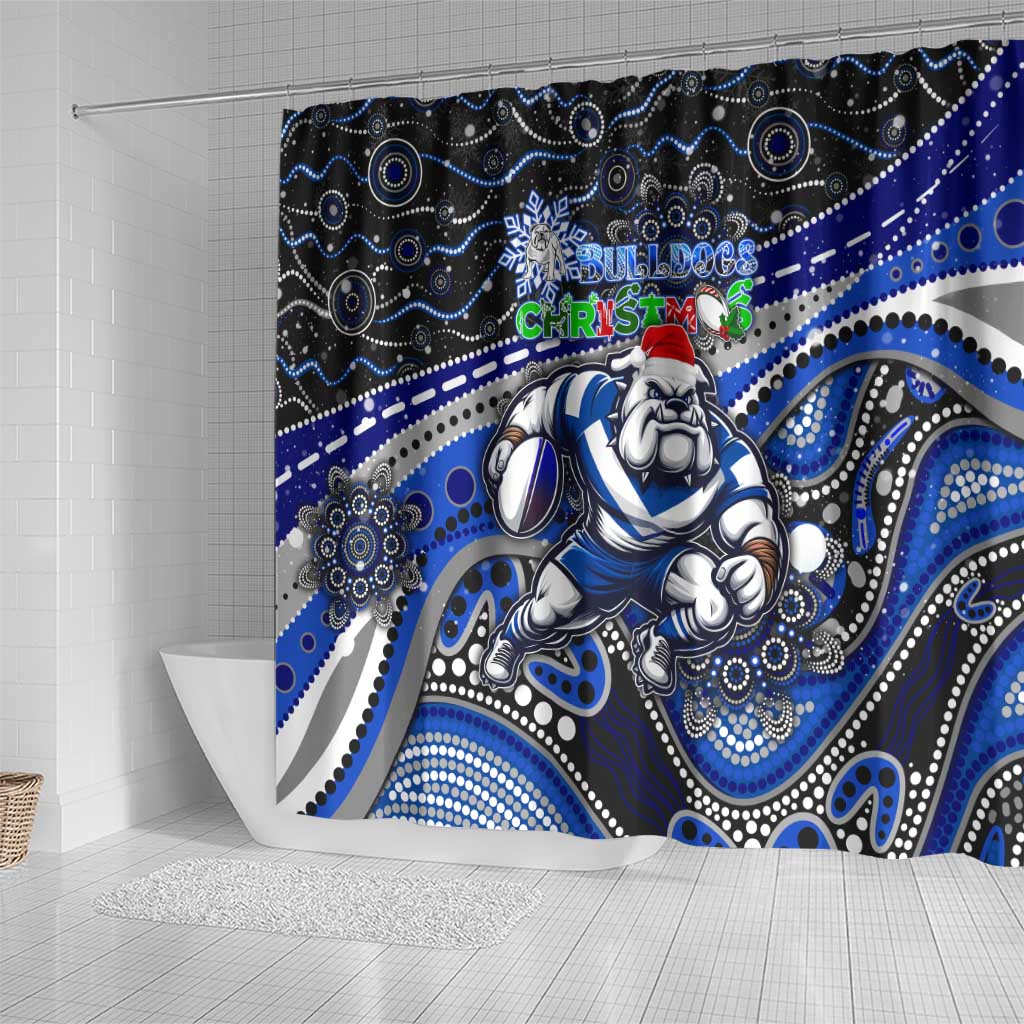 Merry Christmas Bulldogs Shower Curtain Aboriginal Santa Rugby Mascot - Canterbury Bankstown