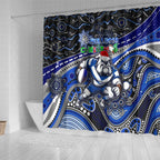 Merry Christmas Bulldogs Shower Curtain Aboriginal Santa Rugby Mascot - Canterbury Bankstown