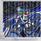 Merry Christmas Bulldogs Shower Curtain Aboriginal Santa Rugby Mascot - Canterbury Bankstown