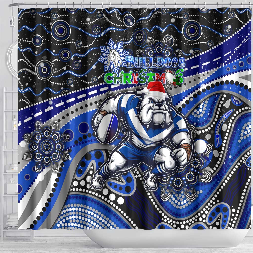 Merry Christmas Bulldogs Shower Curtain Aboriginal Santa Rugby Mascot - Canterbury Bankstown