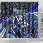Merry Christmas Bulldogs Shower Curtain Aboriginal Santa Rugby Mascot - Canterbury Bankstown