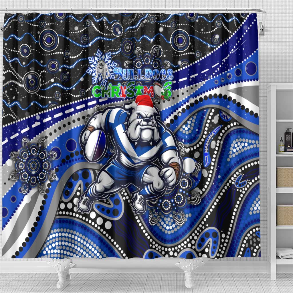 Merry Christmas Bulldogs Shower Curtain Aboriginal Santa Rugby Mascot - Canterbury Bankstown