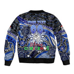Merry Christmas Bulldogs Sleeve Zip Bomber Jacket Aboriginal Santa Rugby Mascot - Canterbury Bankstown
