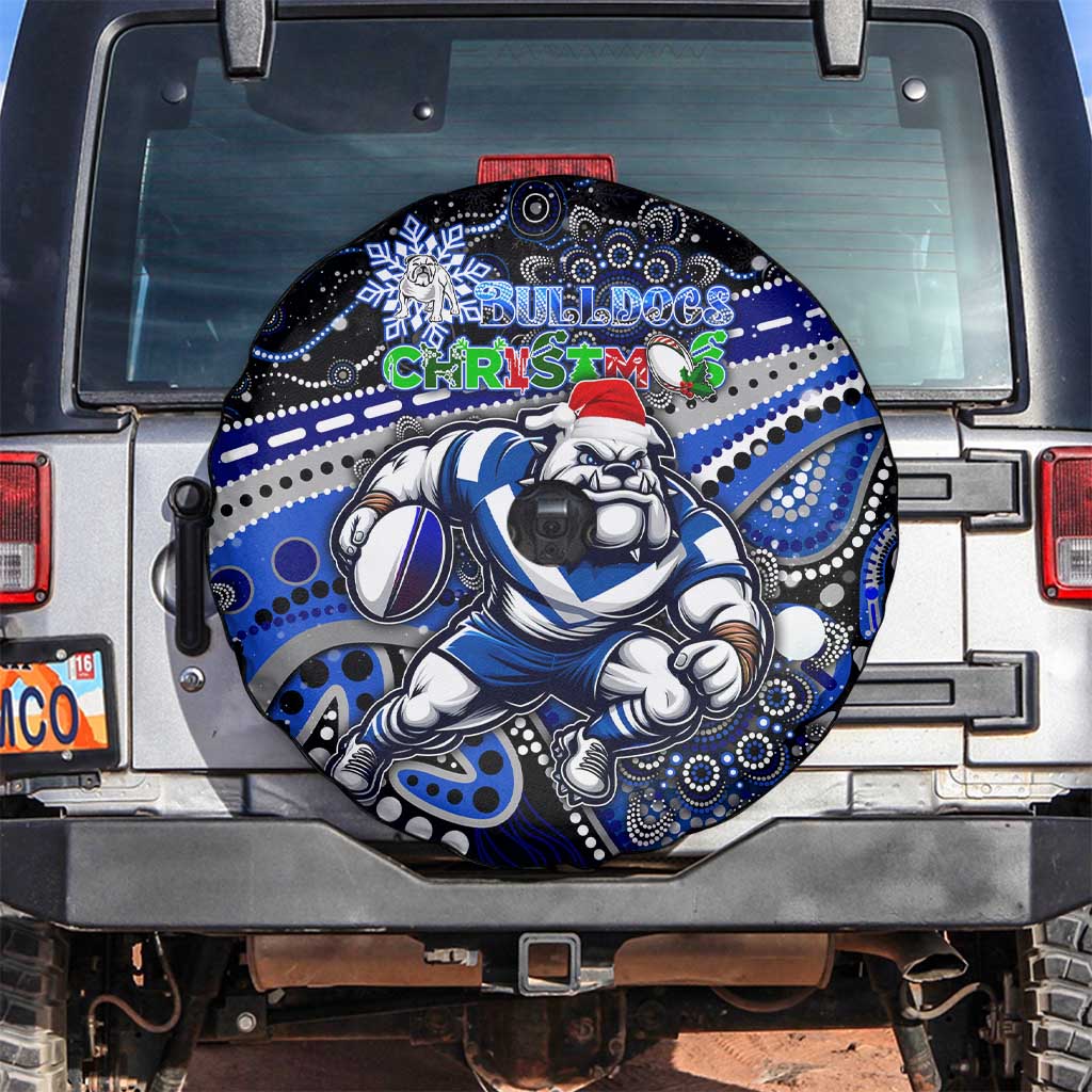 Merry Christmas Bulldogs Spare Tire Cover Aboriginal Santa Rugby Mascot - Canterbury Bankstown