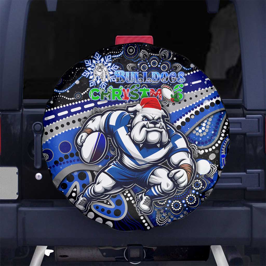 Merry Christmas Bulldogs Spare Tire Cover Aboriginal Santa Rugby Mascot - Canterbury Bankstown