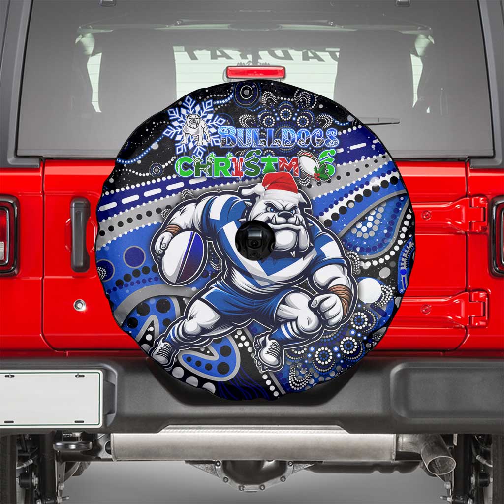 Merry Christmas Bulldogs Spare Tire Cover Aboriginal Santa Rugby Mascot - Canterbury Bankstown