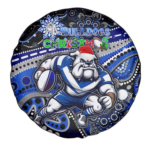 Merry Christmas Bulldogs Spare Tire Cover Aboriginal Santa Rugby Mascot - Canterbury Bankstown