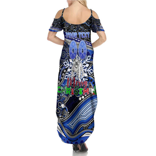 Merry Christmas Bulldogs Summer Maxi Dress Aboriginal Santa Rugby Mascot - Canterbury Bankstown