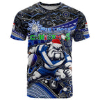 Merry Christmas Bulldogs T Shirt Aboriginal Santa Rugby Mascot - Canterbury Bankstown
