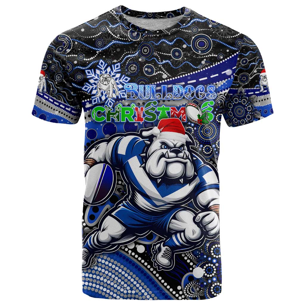 Merry Christmas Bulldogs T Shirt Aboriginal Santa Rugby Mascot - Canterbury Bankstown
