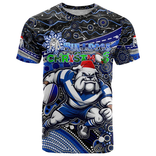 Merry Christmas Bulldogs T Shirt Aboriginal Santa Rugby Mascot - Canterbury Bankstown