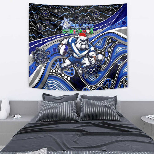Merry Christmas Bulldogs Tapestry Aboriginal Santa Rugby Mascot - Canterbury Bankstown