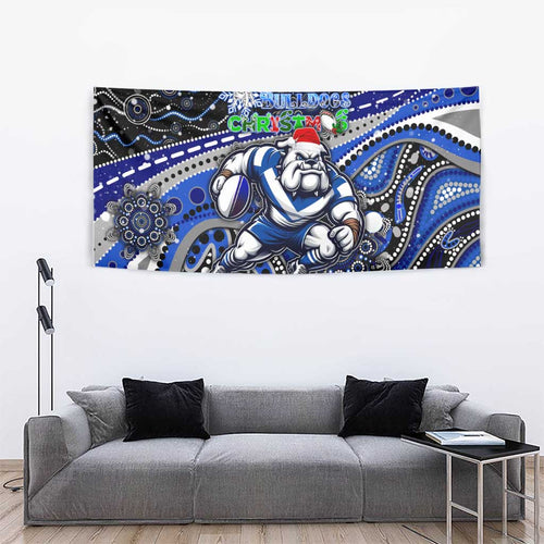 Merry Christmas Bulldogs Tapestry Aboriginal Santa Rugby Mascot - Canterbury Bankstown