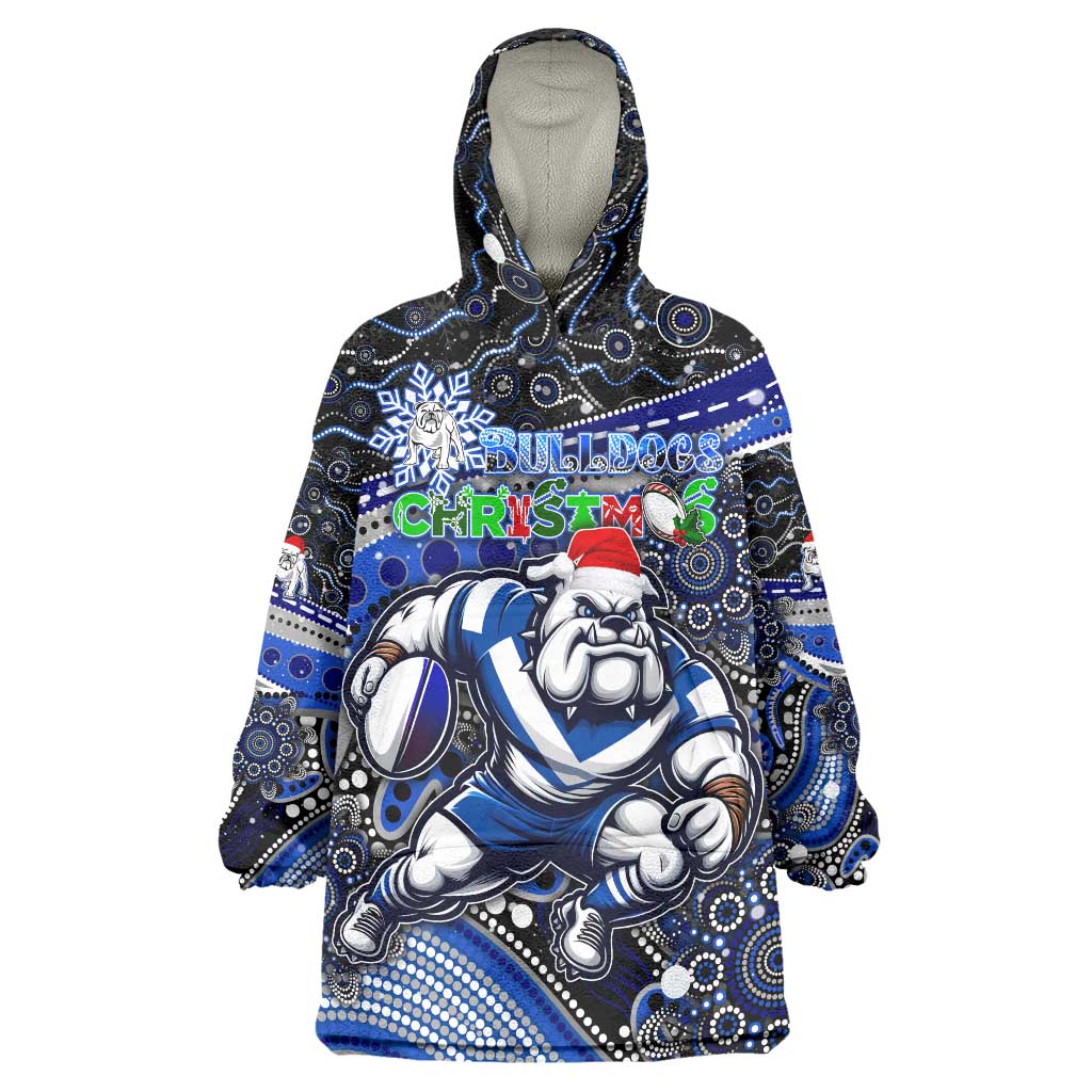 Merry Christmas Bulldogs Wearable Blanket Hoodie Aboriginal Santa Rugby Mascot - Canterbury Bankstown