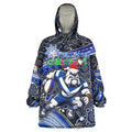 Merry Christmas Bulldogs Wearable Blanket Hoodie Aboriginal Santa Rugby Mascot - Canterbury Bankstown