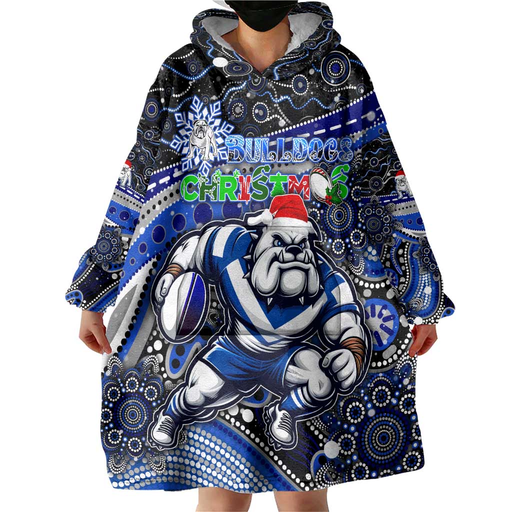 Merry Christmas Bulldogs Wearable Blanket Hoodie Aboriginal Santa Rugby Mascot - Canterbury Bankstown