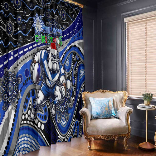Merry Christmas Bulldogs Window Curtain Aboriginal Santa Rugby Mascot - Canterbury Bankstown