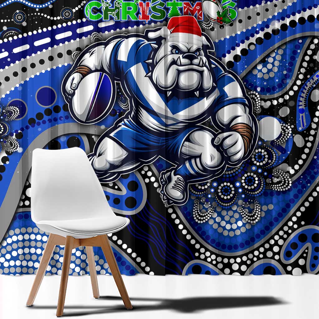 Merry Christmas Bulldogs Window Curtain Aboriginal Santa Rugby Mascot - Canterbury Bankstown