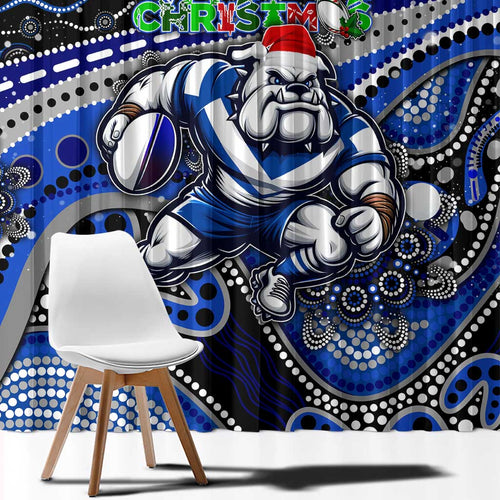 Merry Christmas Bulldogs Window Curtain Aboriginal Santa Rugby Mascot - Canterbury Bankstown
