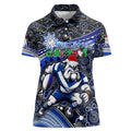 Merry Christmas Bulldogs Women Polo Shirt Aboriginal Santa Rugby Mascot - Canterbury Bankstown