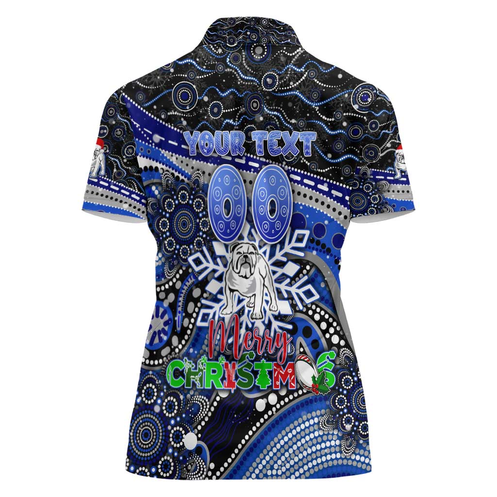 Merry Christmas Bulldogs Women Polo Shirt Aboriginal Santa Rugby Mascot - Canterbury Bankstown