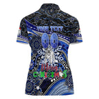 Merry Christmas Bulldogs Women Polo Shirt Aboriginal Santa Rugby Mascot - Canterbury Bankstown