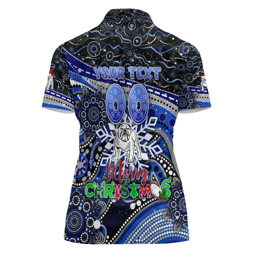 Merry Christmas Bulldogs Women Polo Shirt Aboriginal Santa Rugby Mascot - Canterbury Bankstown