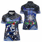 Merry Christmas Bulldogs Women Polo Shirt Aboriginal Santa Rugby Mascot - Canterbury Bankstown