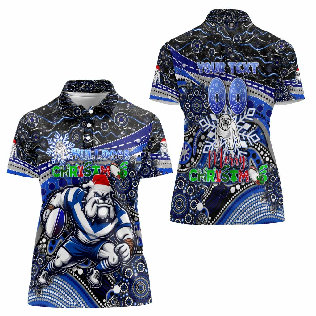 Merry Christmas Bulldogs Women Polo Shirt Aboriginal Santa Rugby Mascot - Canterbury Bankstown