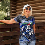 Merry Christmas Bulldogs Women Polo Shirt Aboriginal Santa Rugby Mascot - Canterbury Bankstown