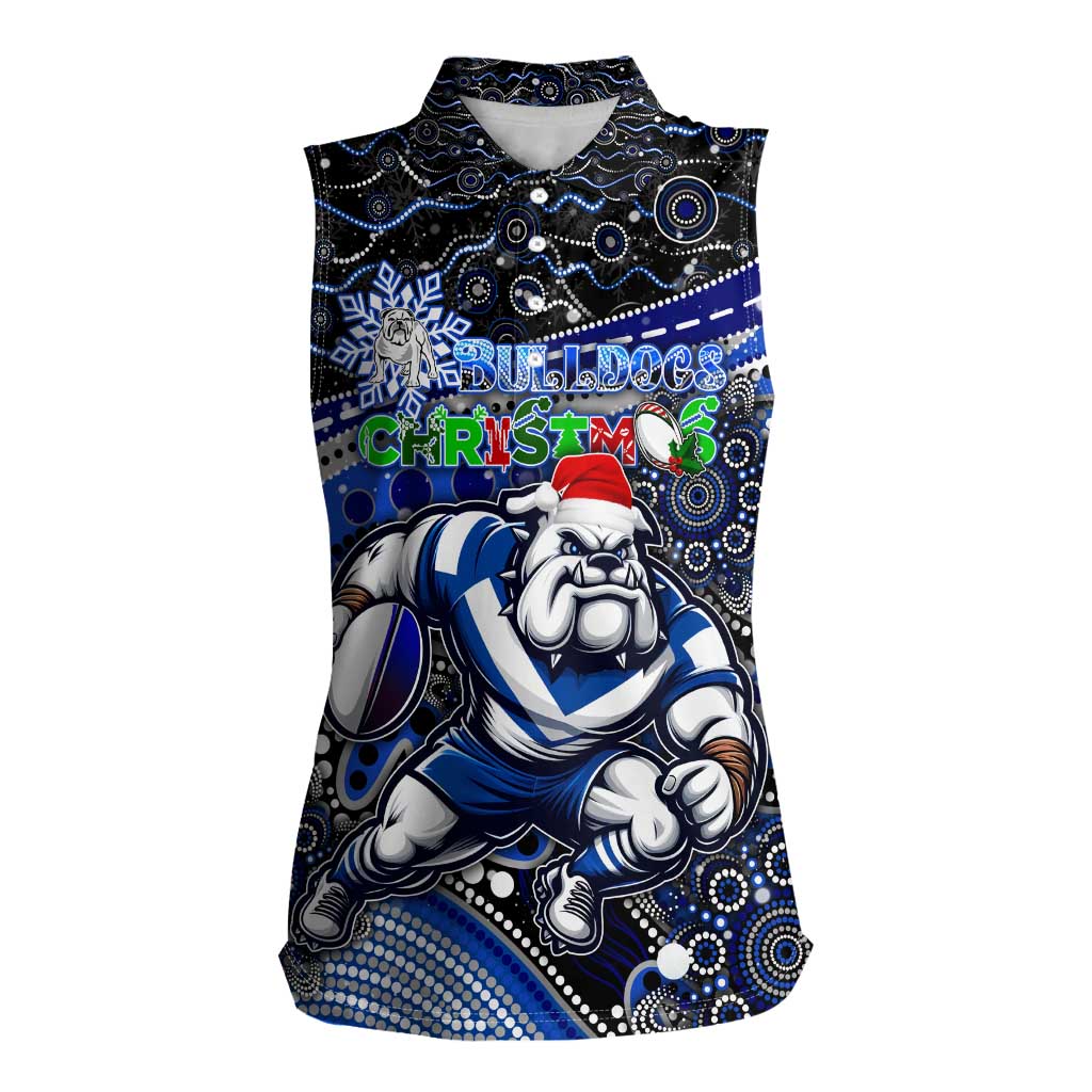 Merry Christmas Bulldogs Women Sleeveless Polo Shirt Aboriginal Santa Rugby Mascot - Canterbury Bankstown
