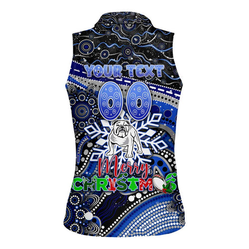 Merry Christmas Bulldogs Women Sleeveless Polo Shirt Aboriginal Santa Rugby Mascot - Canterbury Bankstown